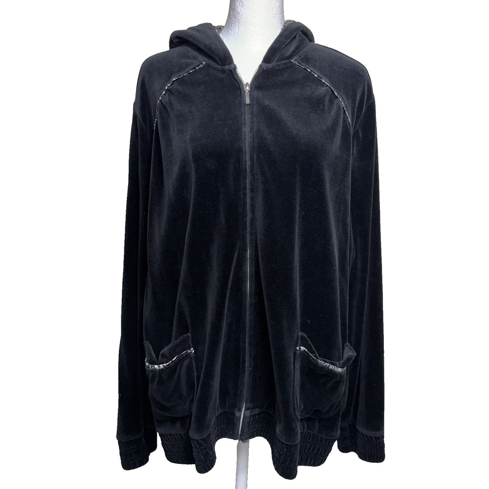 Zenergy by Chico's Velour Hoodie 3 XL Luxury Loungewear Black Glam Athleisure